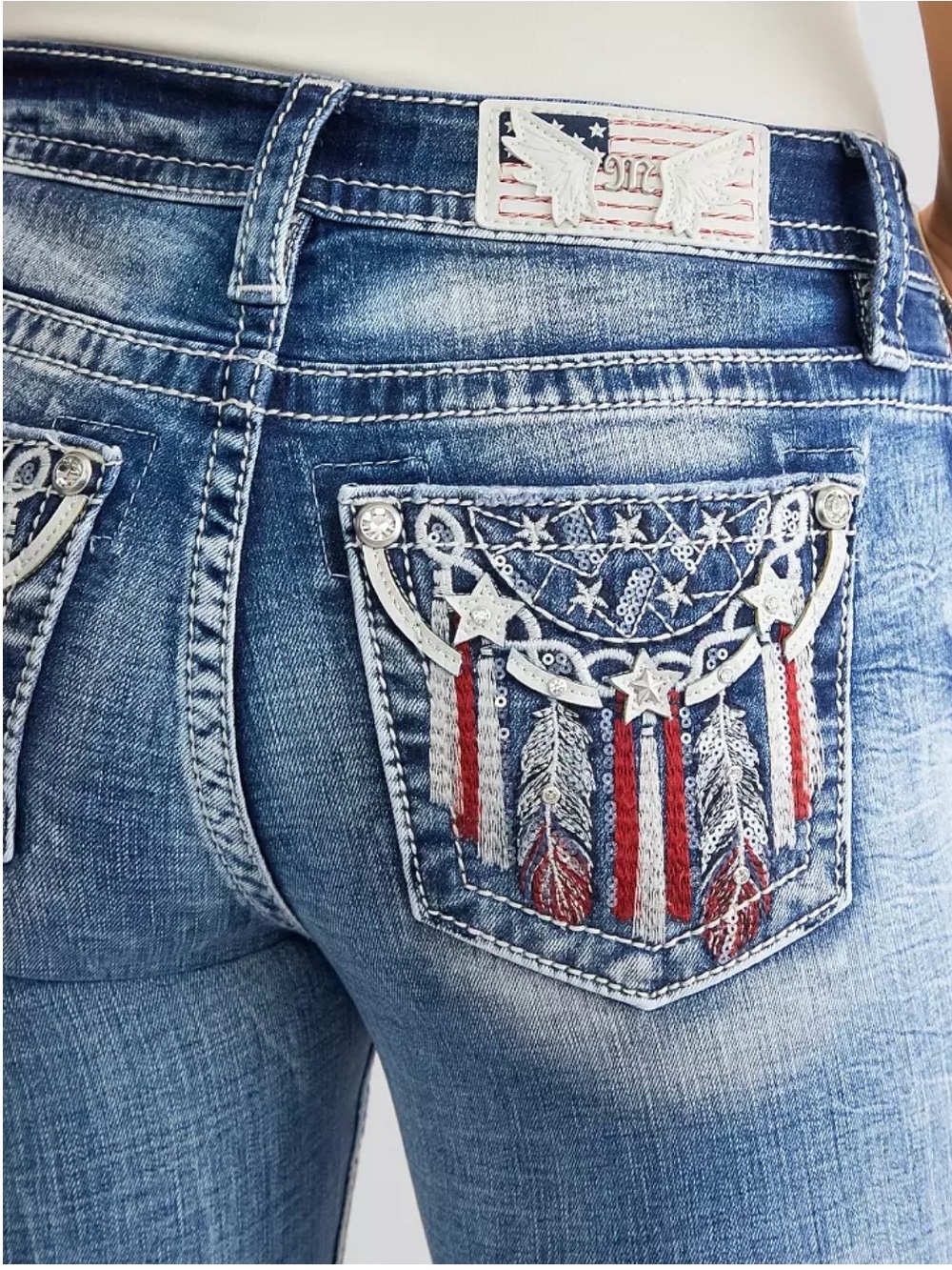 Miss Me women’s mid rise bootcut jeans 29 x 32 flag theme NEW NWT - Picture 5 of 12